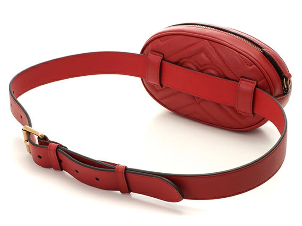 Gucci calfskin red bag waist Marmont quilted GG Red